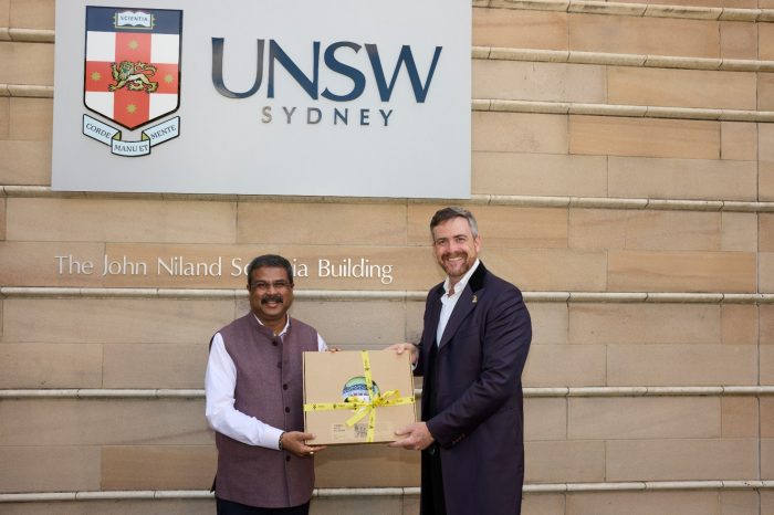 Indian Minister for Education Shri Dharmendra Pradhan and UNSW Vice-Chancellor and President Professor Attila Brungs reaffirmed the deep friendship between UNSW and India. Photo: UNSW